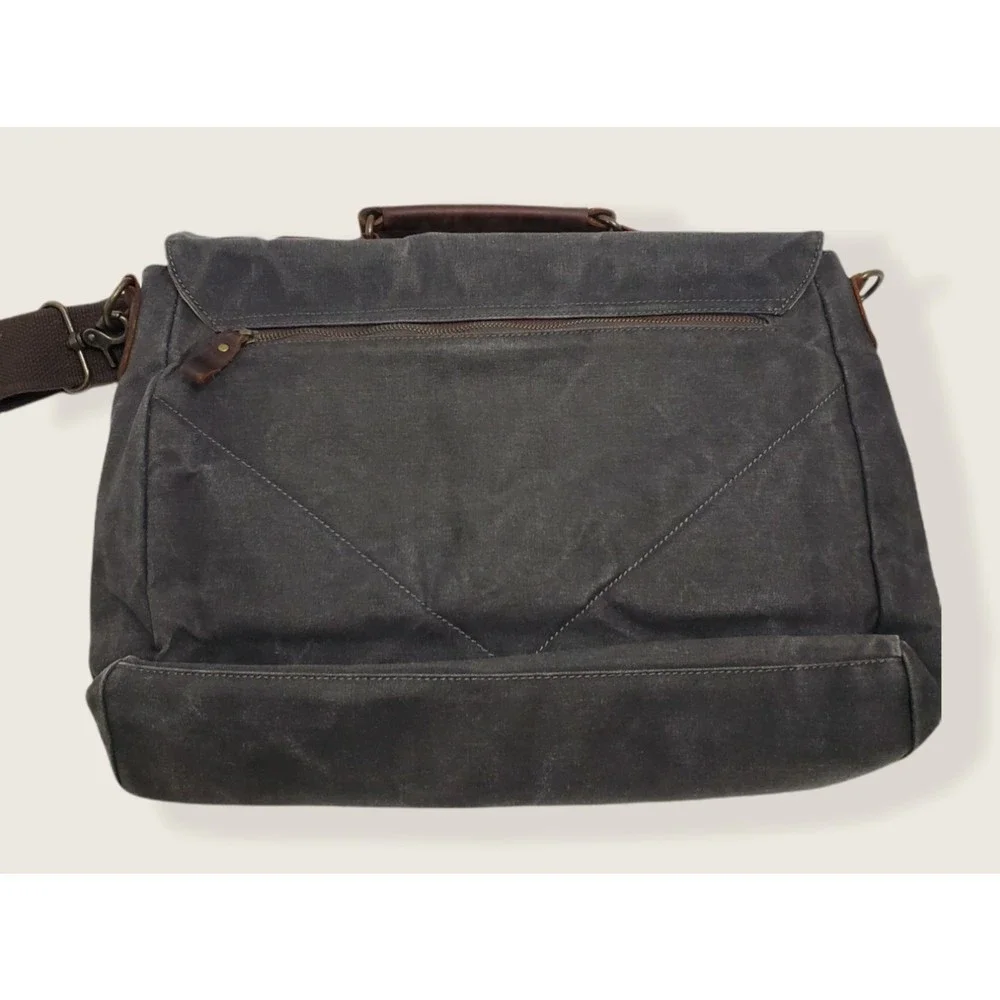 Computer /Messenger Bag Distressed Brown Leather and Charcoal Gray Canvas